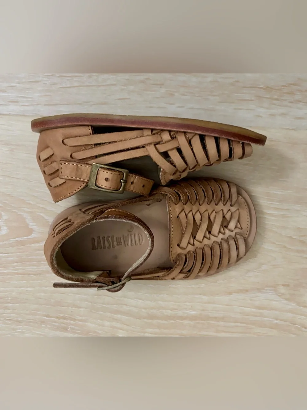 Kids Tan Leather Huarache Sandals with Adjustable Ankle Strap